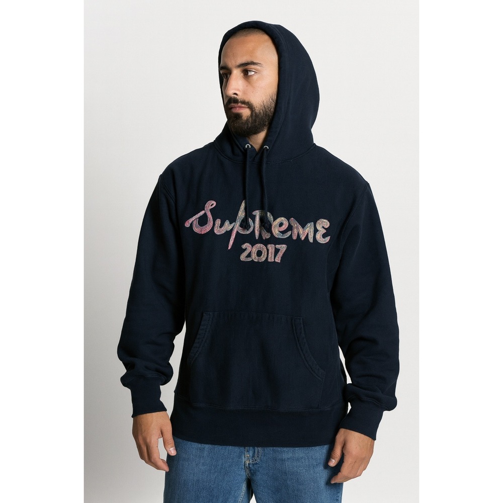 Supreme Embroidered Brush Logo Black Hoodie - Medium